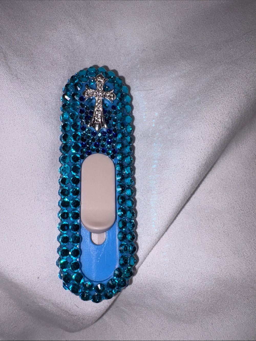 Blue Crystal box cutter with Cross Accent